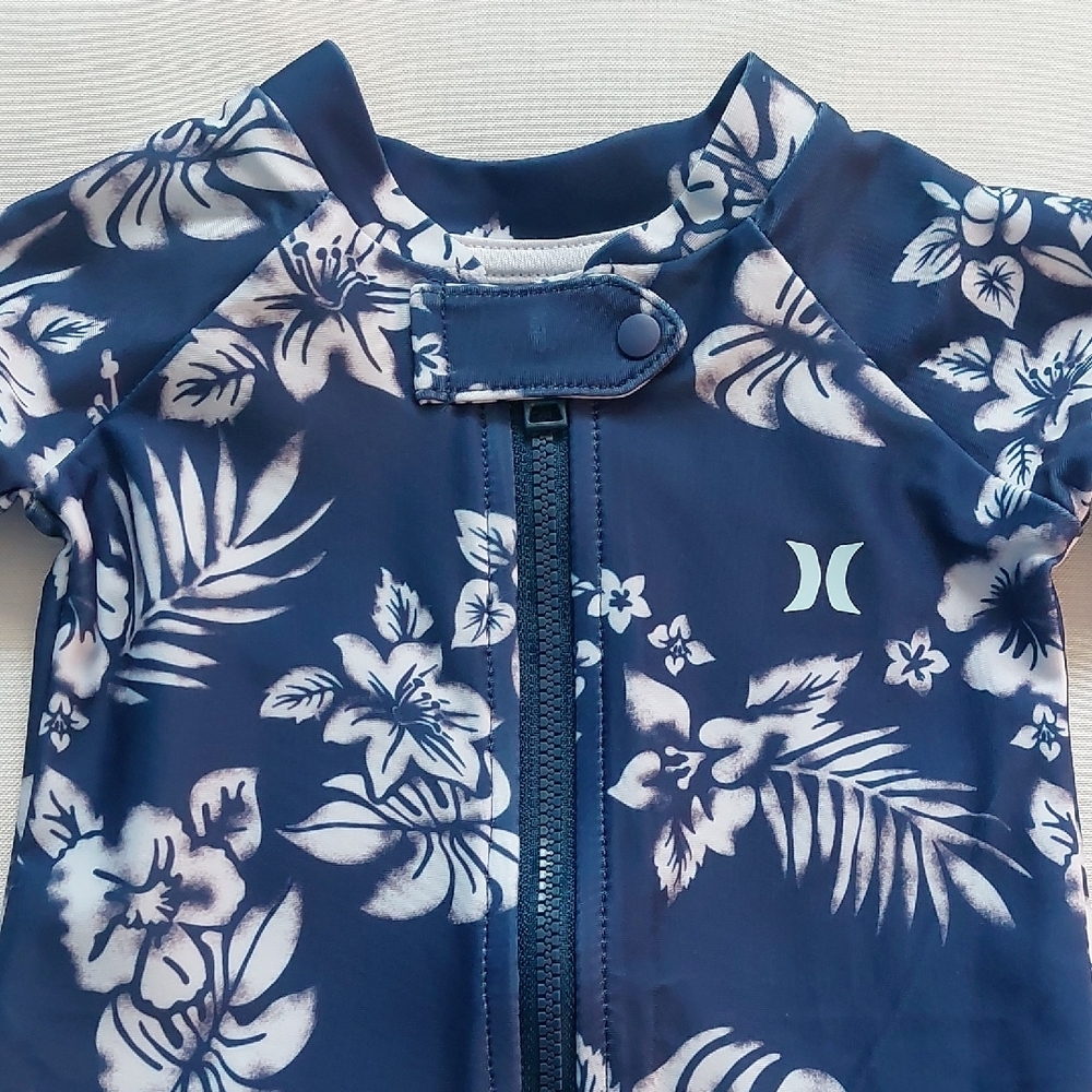 Hurley Kids Floral Swim Romper Blue one Piece Newborn - Picture 4 of 8